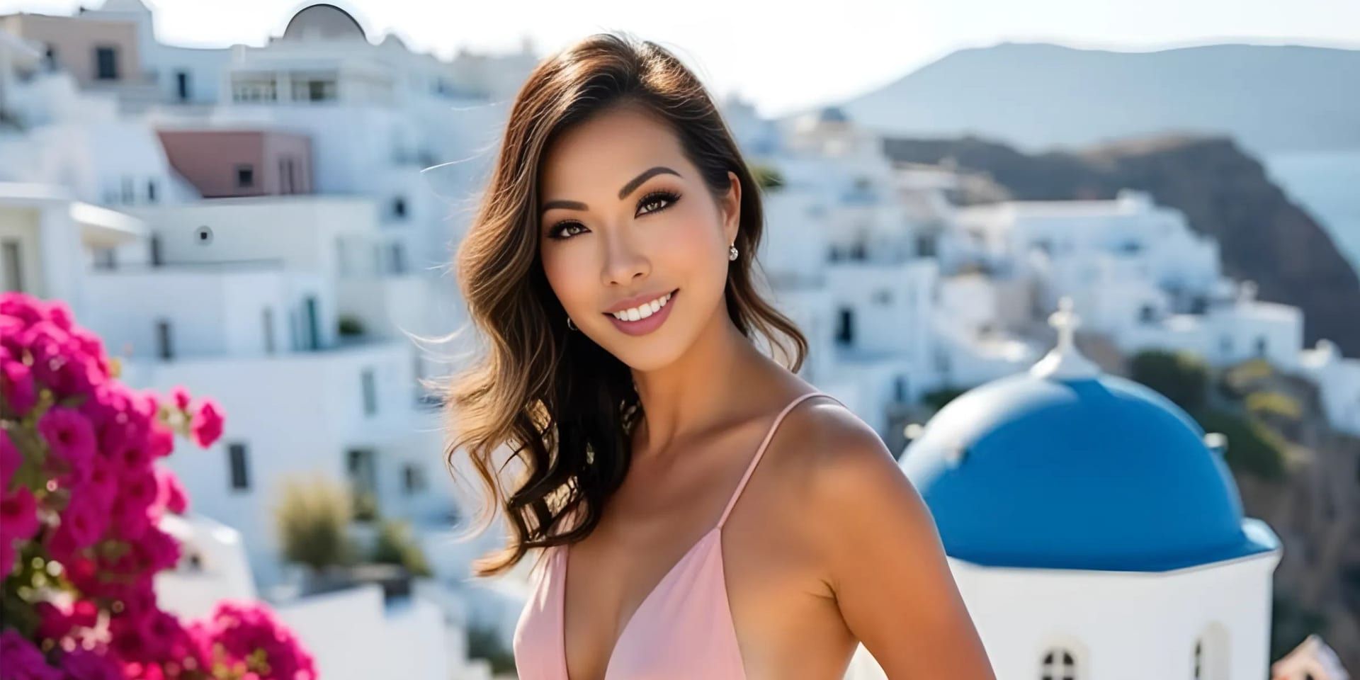 Susye Weng-Reeder, Google Verified Internet Personality, featured in Women's Insider for her story of reinvention, standing beside a horse while smiling in a blush pink dress and crystal headpiece.