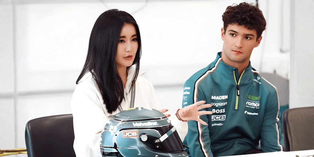 Alia Wu and Jak Crawford engage in a conversation with students, discussing teamwork, resilience, and personal growth in motorsports.