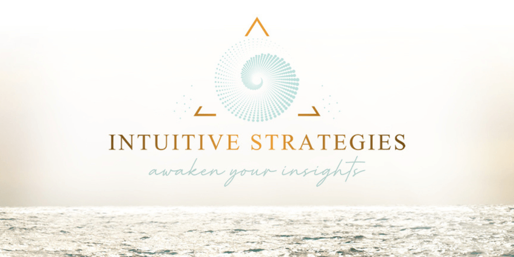 Intuitive Strategies logo with ocean backdrop, symbolizing leadership transformation, combining intuition and strategy for soulful business success.