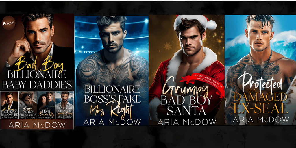 Four steamy contemporary romance book covers by Aria McDow featuring tattooed, brooding male leads in dramatic poses.