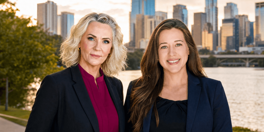 Jennifer Rushing and Kaeloni Majd standing in downtown Austin promoting integrated wellness partnerships.