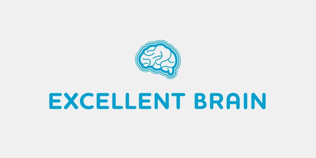 Blue brain logo above “Excellent Brain” text on light gray background.