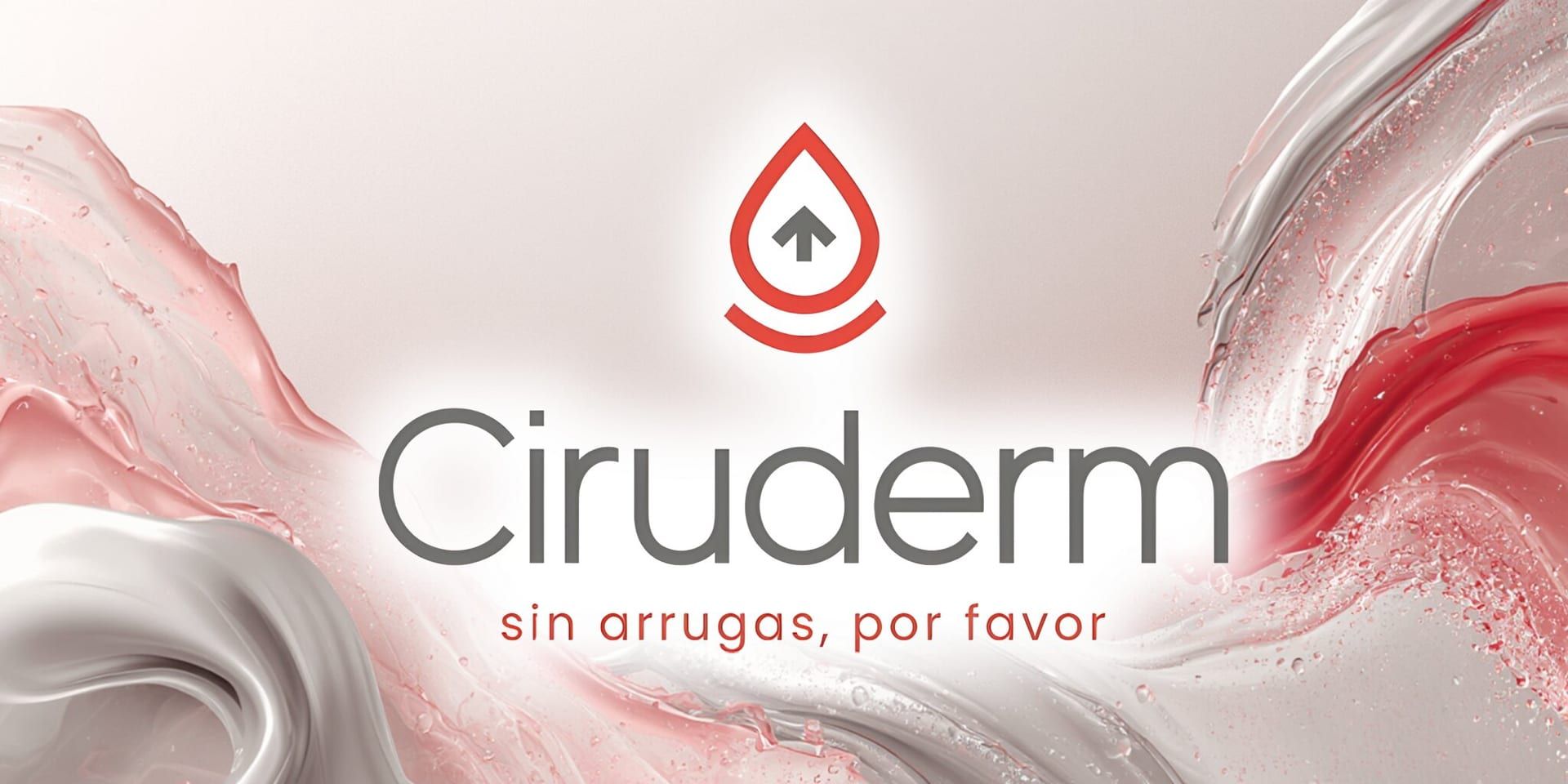 Ciruderm logo over flowing red and white abstract waves, representing luxury medical aesthetics and rejuvenation.