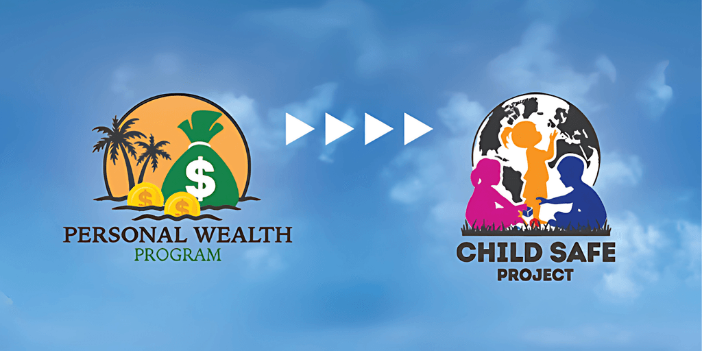 Logo transition from Personal Wealth Program to Child Safe Project, symbolizing financial growth supporting vulnerable children.