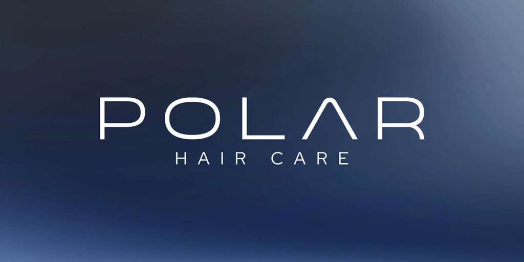 Polar Hair Care logo with modern minimalist design on a gradient blue background.