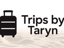 Trips by Taryn logo with a suitcase icon displayed over a sandy background.