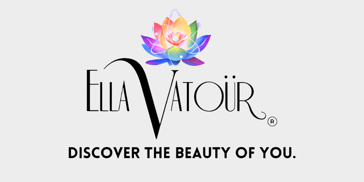Logo featuring a colorful lotus flower and the brand name Ella Vatoir with a slogan.
