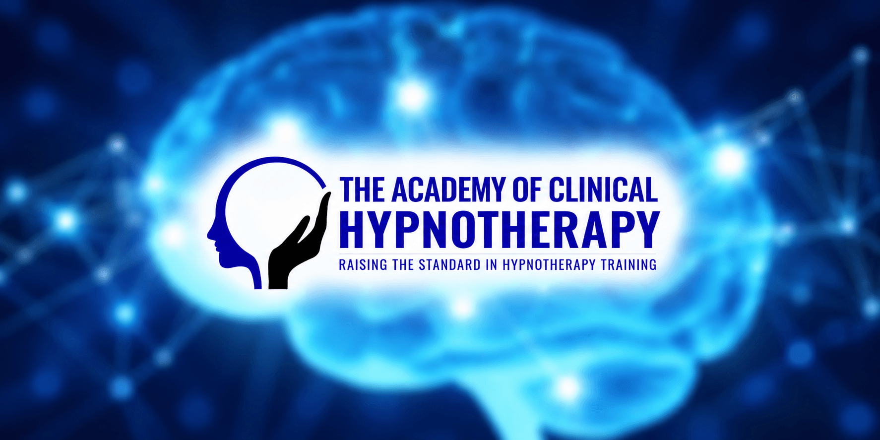 Logo of The Academy of Clinical Hypnotherapy with a brain background design
