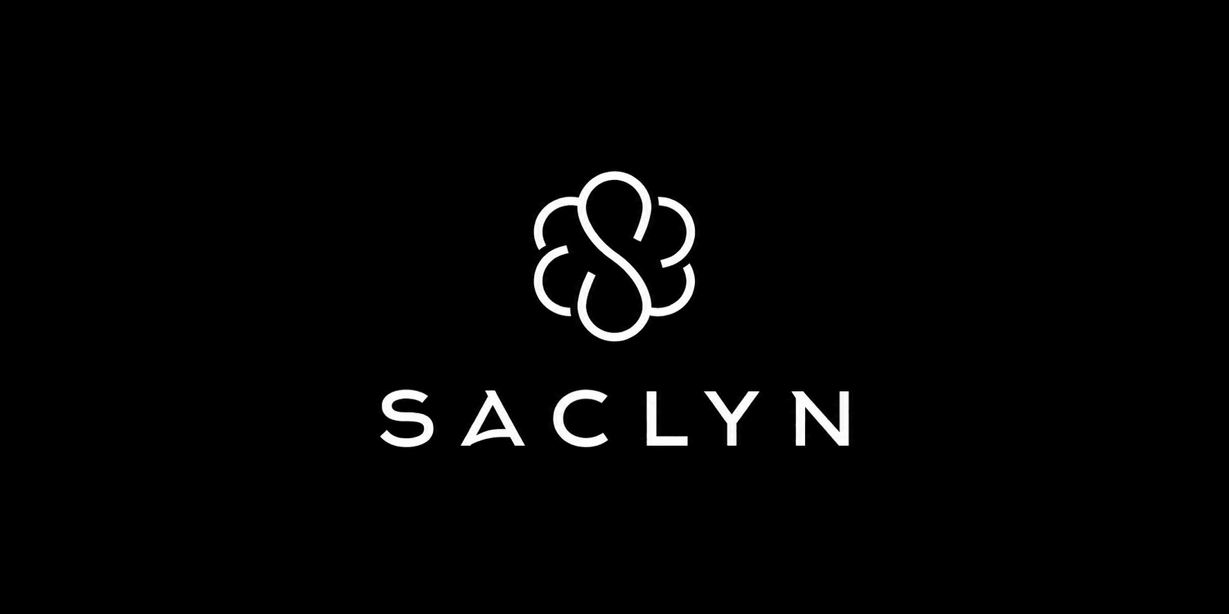 Logo of Saclyn featuring a stylized letter "S" and modern typography on a black background