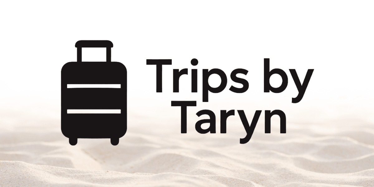 Trips by Taryn logo with a suitcase icon displayed over a sandy background.