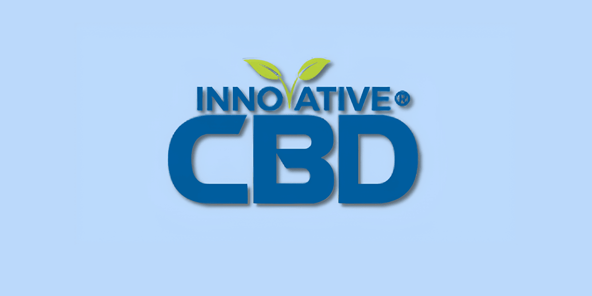 Logo of Innovative CBD in bold blue letters, with a leaf graphic above the 'I' representing the brand’s focus on organic CBD products and its commitment to natural, plant-based wellness.