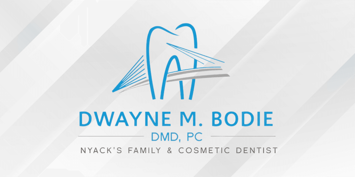Logo for Dwayne M. Bodie, DMD, PC, featuring a dental motif and text.