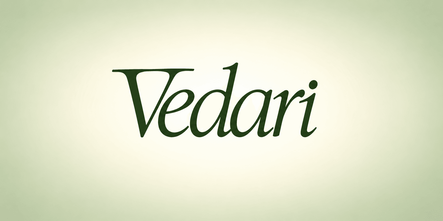 Stylized text of the word "Vedari" on a light green background