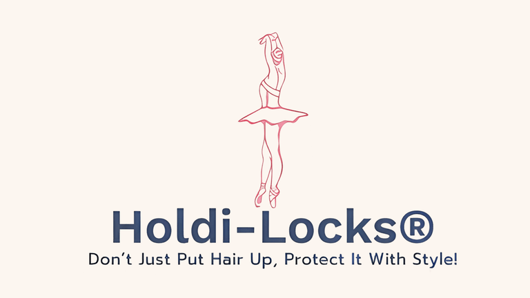 "Holdi-Locks® logo featuring elegant ballerina silhouette with tagline ‘Don’t Just Put Hair Up, Protect It With Style!’ promoting stylish and protective hair accessories."