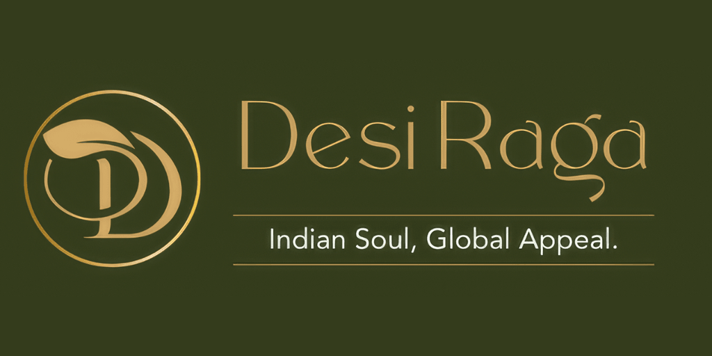 "Desi Raga logo, symbolizing the fusion of Indian Ayurvedic wisdom with luxury skincare, offering global appeal and authenticity."