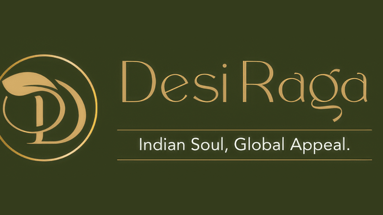 "Desi Raga logo, symbolizing the fusion of Indian Ayurvedic wisdom with luxury skincare, offering global appeal and authenticity."