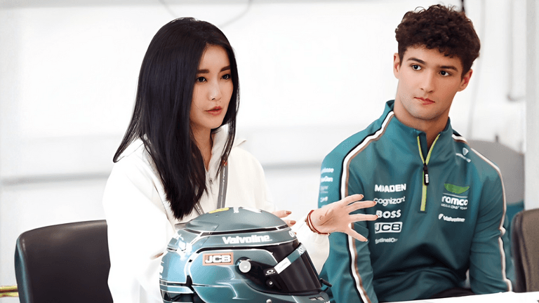 Alia Wu and Jak Crawford engage in a conversation with students, discussing teamwork, resilience, and personal growth in motorsports.