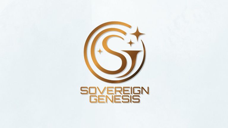Sovereign Genesis logo with gold lettering on a light textured background.