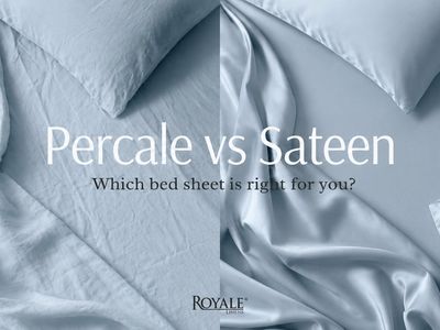 Side-by-side comparison of crisp percale and smooth sateen bedding from Royale Linens.