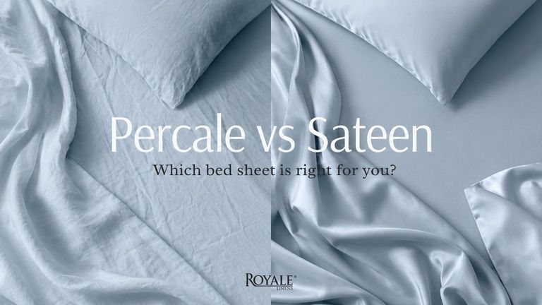 Side-by-side comparison of crisp percale and smooth sateen bedding from Royale Linens.