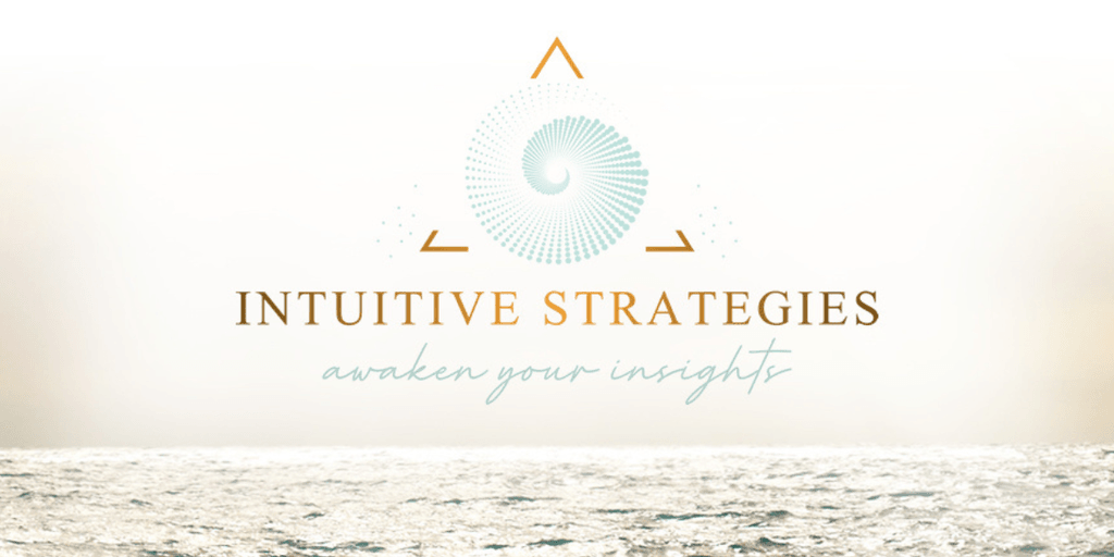 Intuitive Strategies logo with ocean backdrop, symbolizing leadership transformation, combining intuition and strategy for soulful business success.