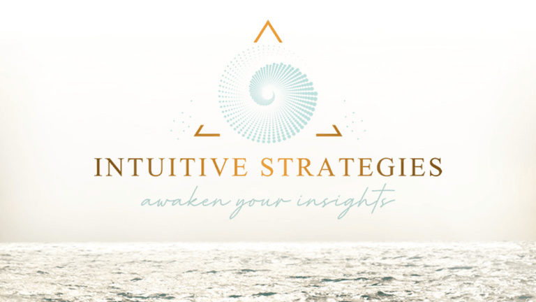 Intuitive Strategies logo with ocean backdrop, symbolizing leadership transformation, combining intuition and strategy for soulful business success.