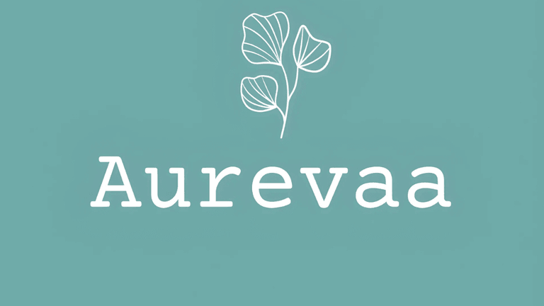 Aurevaa's elegant logo, featuring the brand name and botanical sketch, captures quiet luxury, timeless beauty, and heritage craftsmanship.