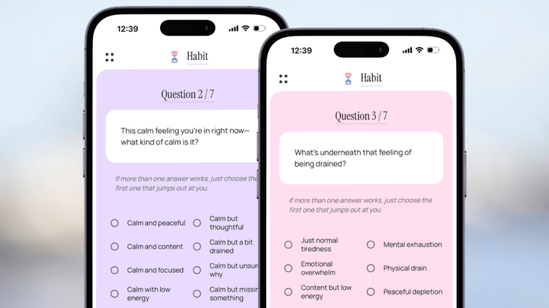Habit app's personalized, wordless journaling check-ins help users reflect on emotions with no pressure or writing required.