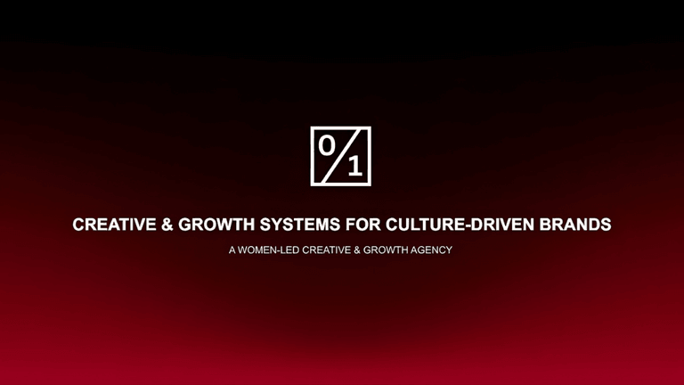 0.1% Agency's logo and tagline, emphasizing creative and growth systems for culture-driven brands.