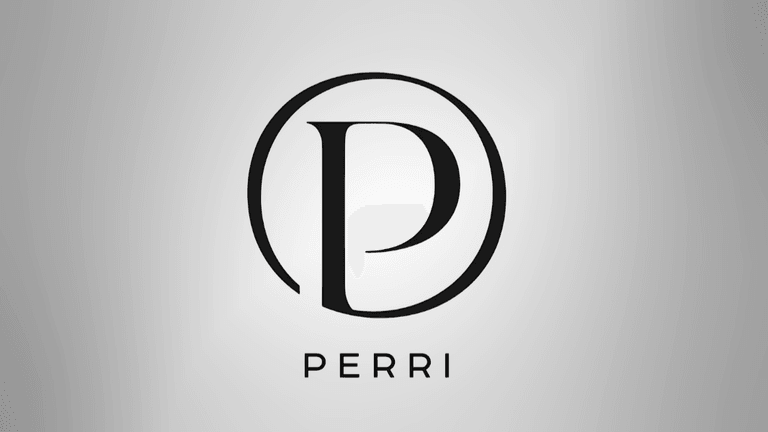 A minimalist black "P" logo with the word "PERRI" beneath, set on a light gray background.