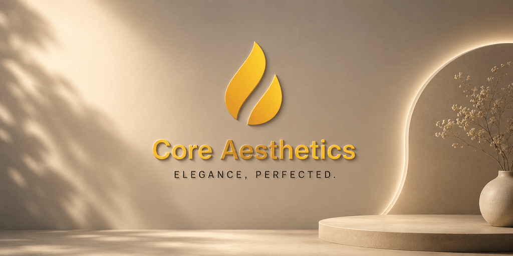 Core Aesthetics logo displayed on a beige luxury backdrop with the tagline "Elegance, Perfected."