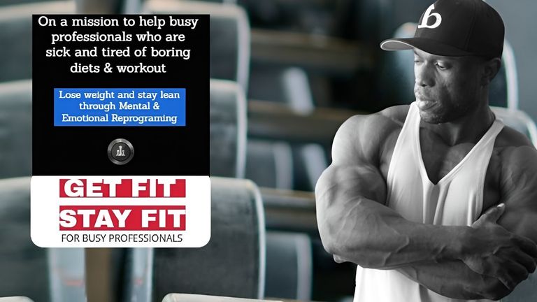 Man in gym, promoting Get-FitStay-Fit for busy professionals, emphasizing mental and emotional reprogramming for sustainable weight loss.