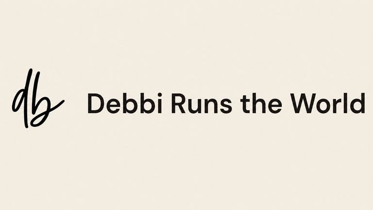 Debbi Runs the World logo featuring stylized initials and campaign name on a light background.