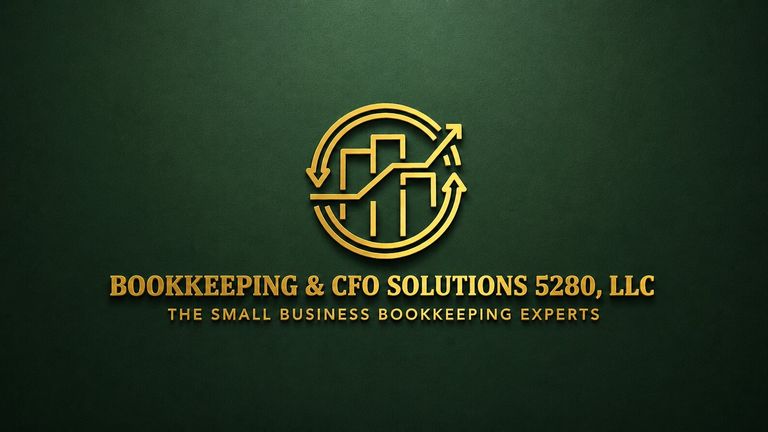 Bookkeeping & CFO Solutions 5280 logo with gold financial growth icon on a green background.