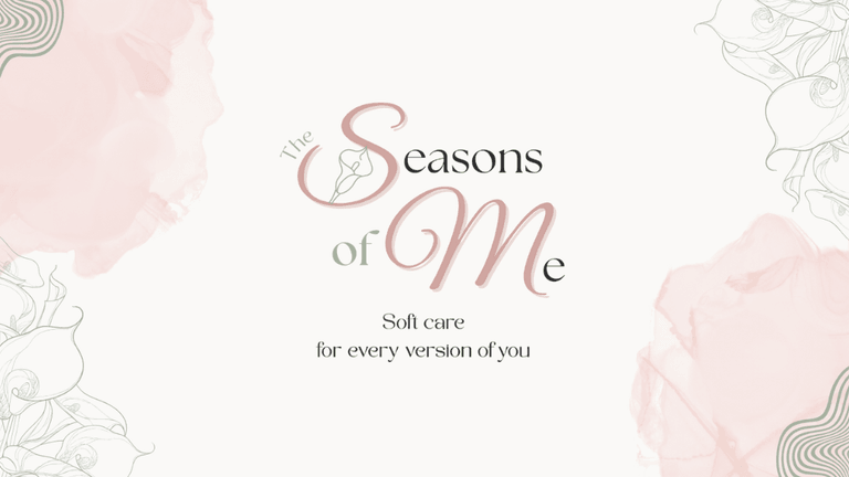 The Seasons of Me logo with soft pink watercolor accents and floral line art.