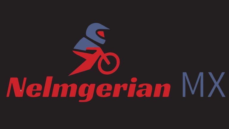 Nelmgerian MX logo featuring a stylized motocross rider above the brand name on a dark background.