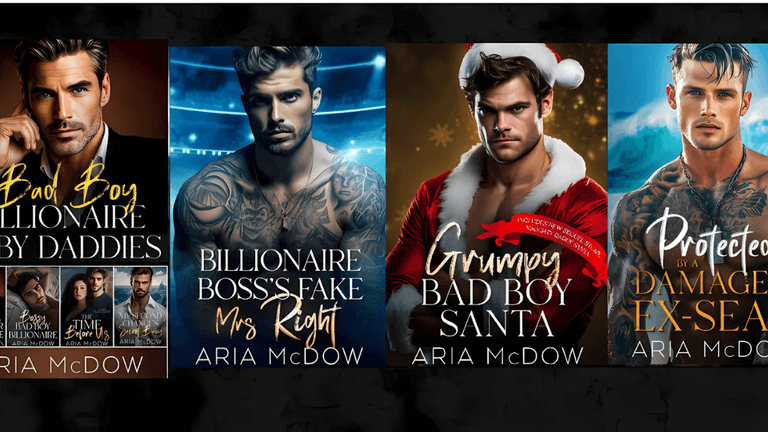Four steamy contemporary romance book covers by Aria McDow featuring tattooed, brooding male leads in dramatic poses.