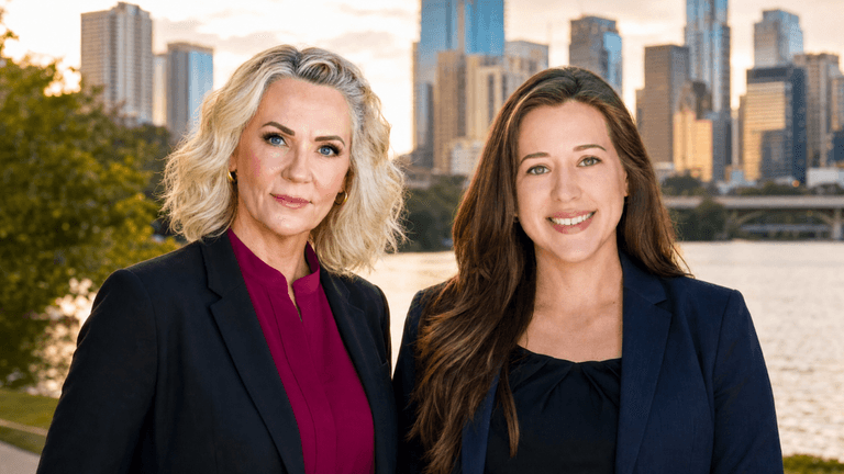 Jennifer Rushing and Kaeloni Majd standing in downtown Austin promoting integrated wellness partnerships.