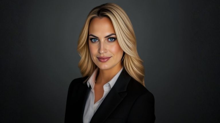 Lauren LaPointe, a professional branding expert, dressed in a black suit with a confident expression against a dark background.