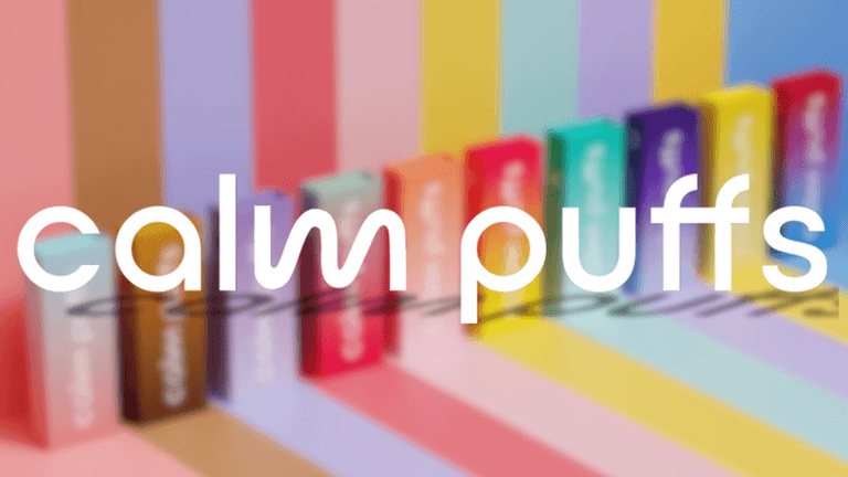 Calm Puffs wellness products, offering a colorful range of nicotine-free inhalables.