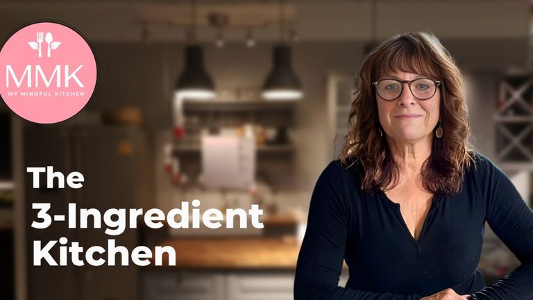 Janet Irizarry from My Mindful Kitchen promoting The 3-Ingredient Kitchen, emphasizing sustainability and mindful food choices at home.