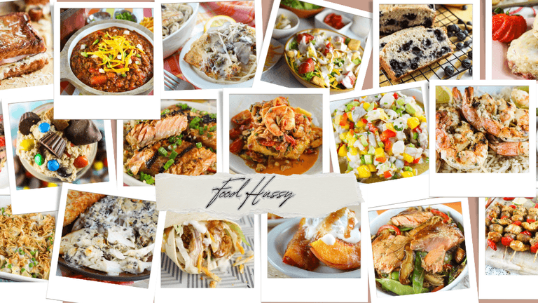 Collage of colorful, restaurant-style homemade dishes from Food Hussy blog, showcasing Heather Johnson’s popular copycat recipes.