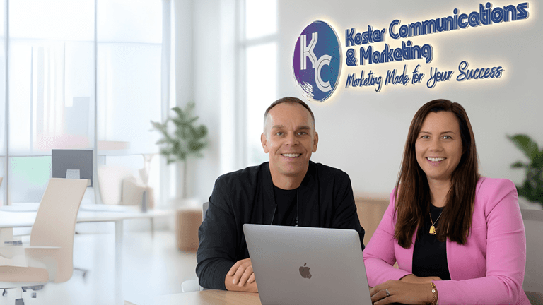 Eva Koester leading Koster Communications, showcasing SME growth strategy through clarity, AI insights, storytelling, brand alignment, and strategic marketing expertise.
