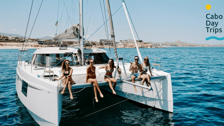 "Group of friends enjoying a sailing adventure with Cabo Day Trips, reflecting the brand’s focus on personalized, exciting tours."