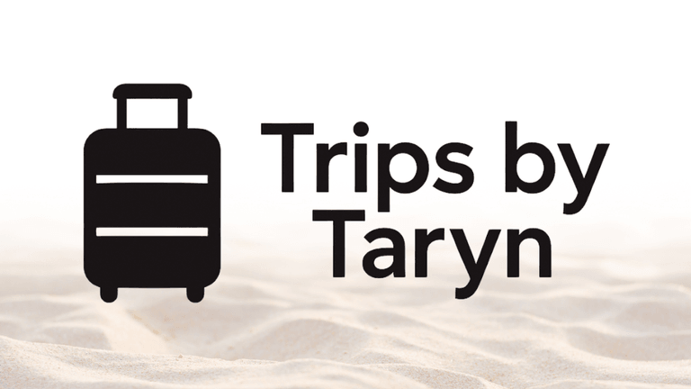 Trips by Taryn logo with a suitcase icon displayed over a sandy background.