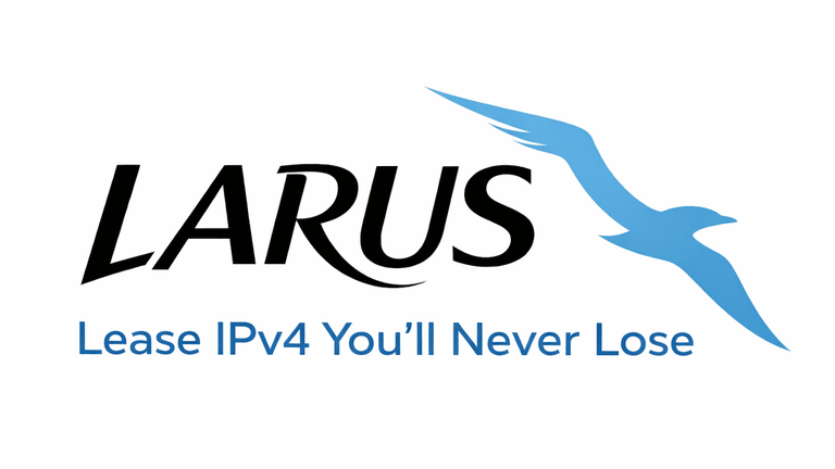 LARUS logo representing its global IPv4 leasing services, emphasizing long-term solutions and a transparent global marketplace for network operators.