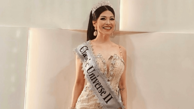 "Lillian Yeo, wearing a crown and sash, celebrates her achievements as a pageant titleholder and advocate for empowerment."