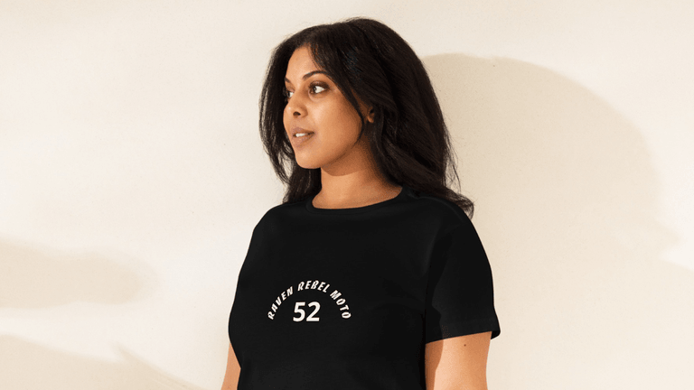 "Michelle Marques, founder of Raven Rebel Moto, embodies empowerment and style, showcasing motorcycle gear designed for fearless women riders."