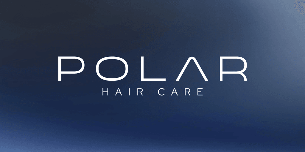 Polar Hair Care logo with modern minimalist design on a gradient blue background.