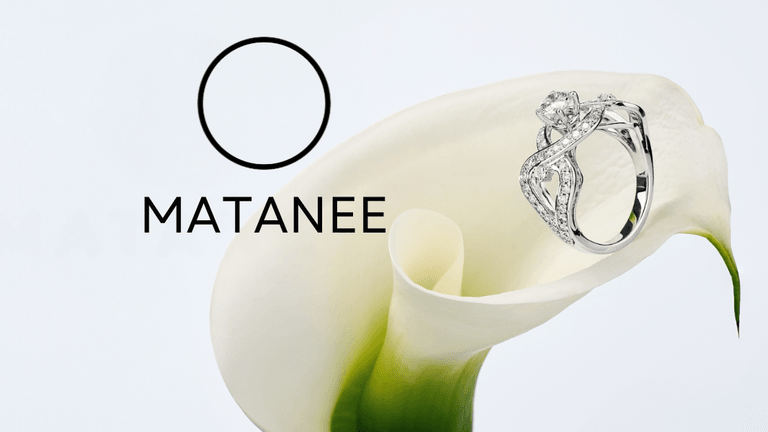Matanee logo and custom-designed engagement ring, symbolizing the brand's focus on unique, luxury, and personalized wedding jewelry.